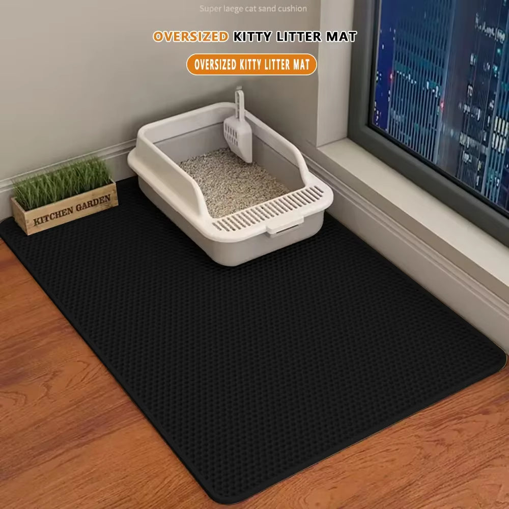 Large Cat Litter Mat - Double Layer Waterproof, Non-Slip, Washable Design for Pet Supplies