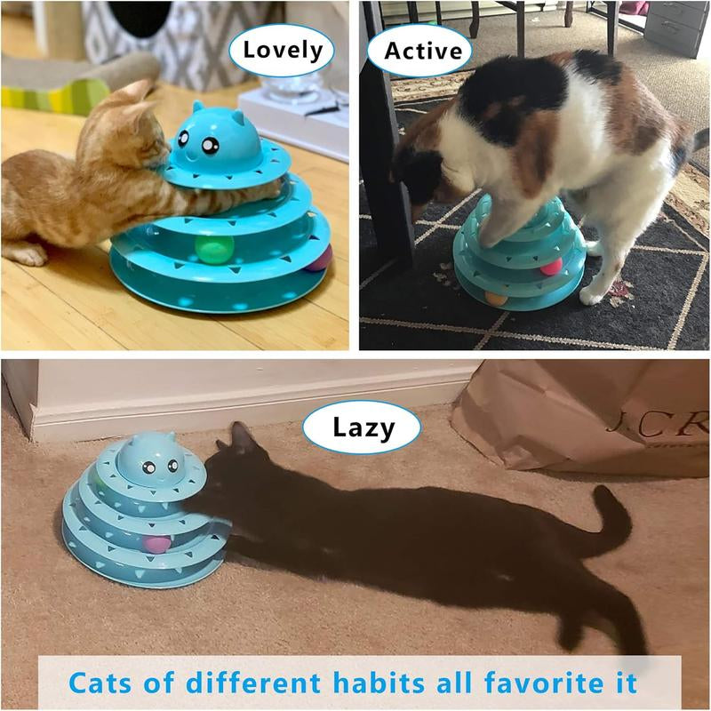 3 - Level Turntable Cat Toy Ball Set: Comes with Six Vibrant Balls. This Interactive Cat Toy Is Great for Stimulating Kittens' Intelligence and Keeping Them Physically Active.