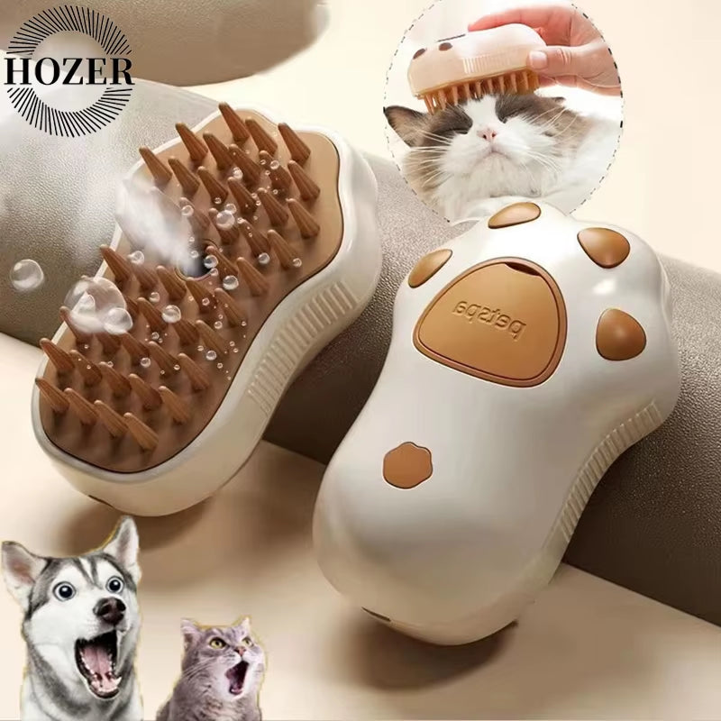3-in-1 Electric Cat & Dog Steam Brush – Spray Hair Removal, Massage Grooming Comb