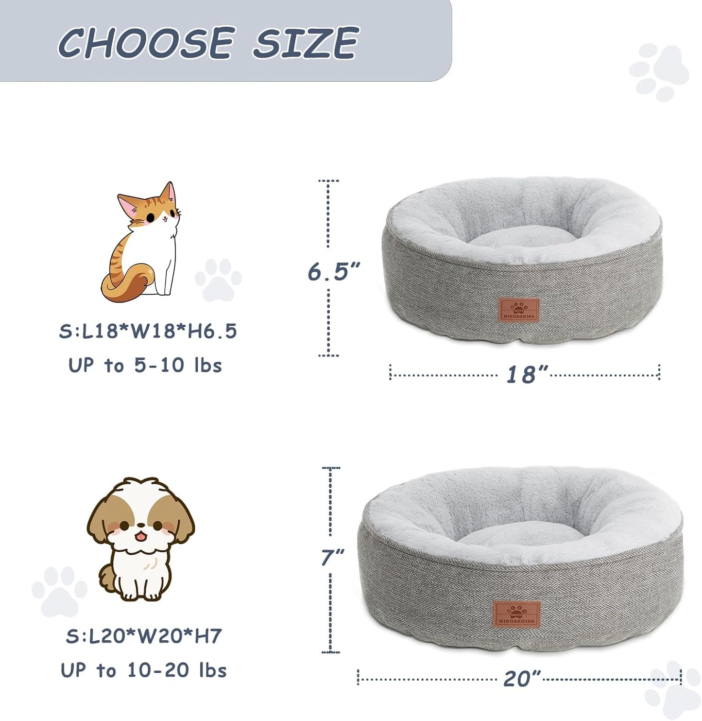 Cozy Cat & Dog Bed for Small Breeds - Washable Round Pet Sleeping Bed with Non-Slip Bottom