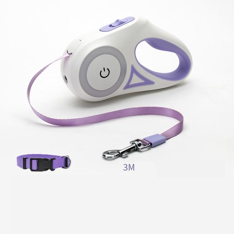 Retractable Dog Leash with Collar & LED Spotlight β Auto Lock Traction Rope for Small & Medium Pets