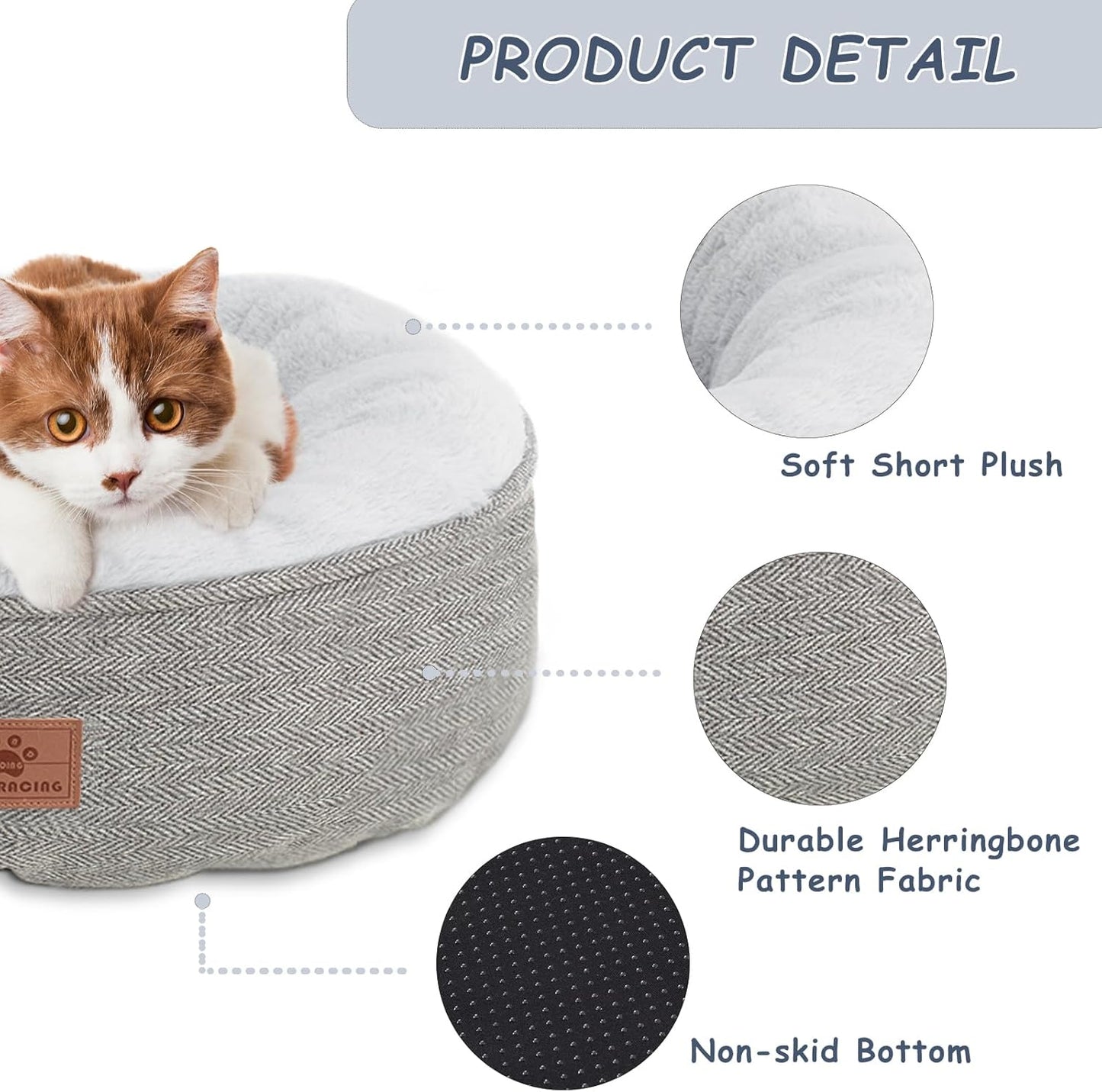Cozy Cat & Dog Bed for Small Breeds - Washable Round Pet Sleeping Bed with Non-Slip Bottom