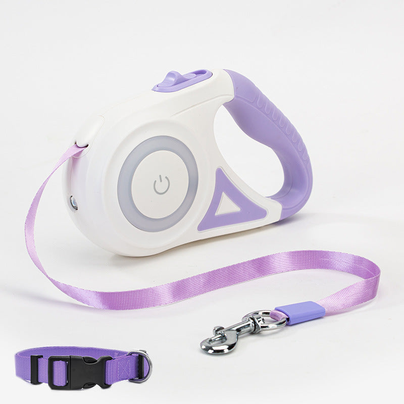 Retractable Dog Leash with Collar & LED Spotlight β Auto Lock Traction Rope for Small & Medium Pets