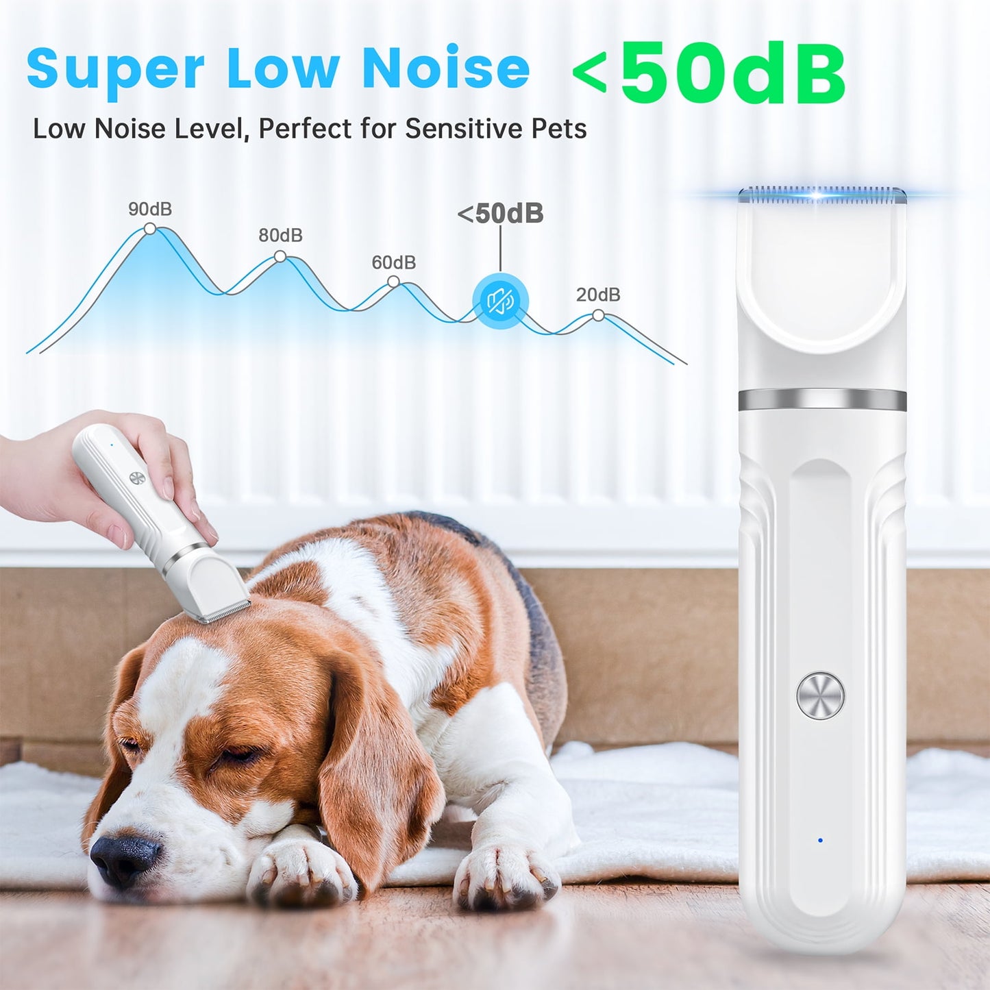 4-in-1 Dog Grooming Kit – Quiet Cordless Clippers, Paw Trimmer, Nail Grinder & Shaver