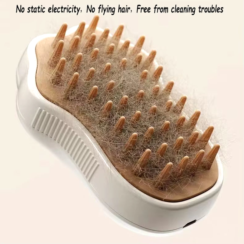 3-in-1 Electric Cat & Dog Steam Brush – Spray Hair Removal, Massage Grooming Comb