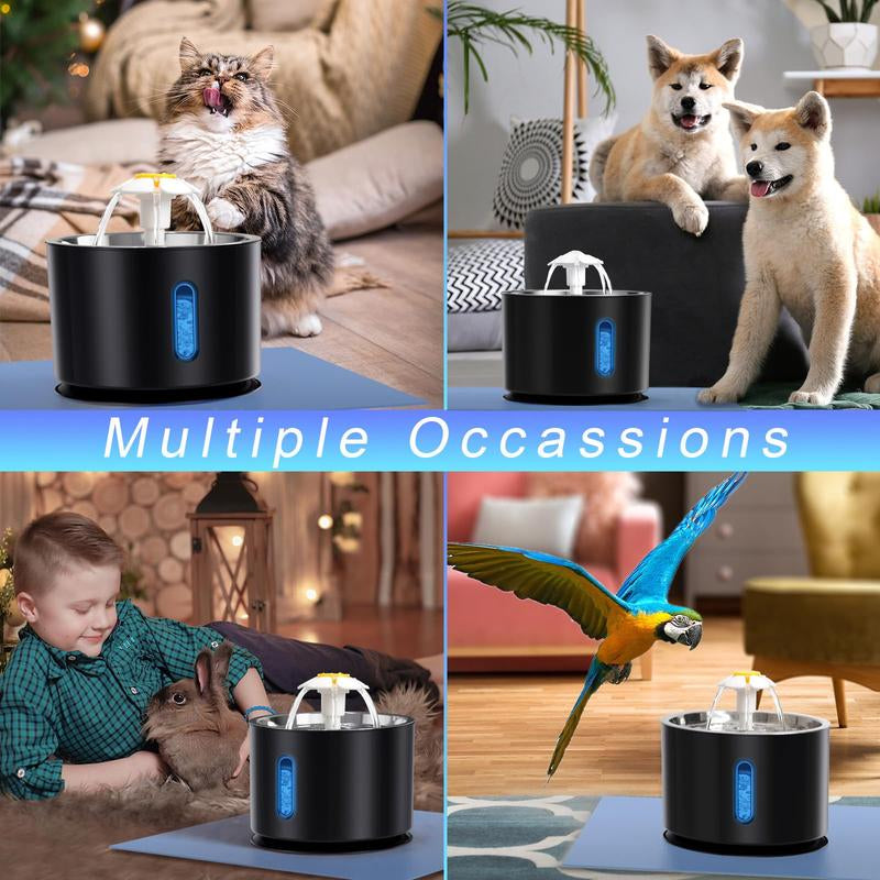 Cat Water Fountain 81Oz/2.4L Stainless Steel Pet Drinking with Intelligent Pump and LED for Cats