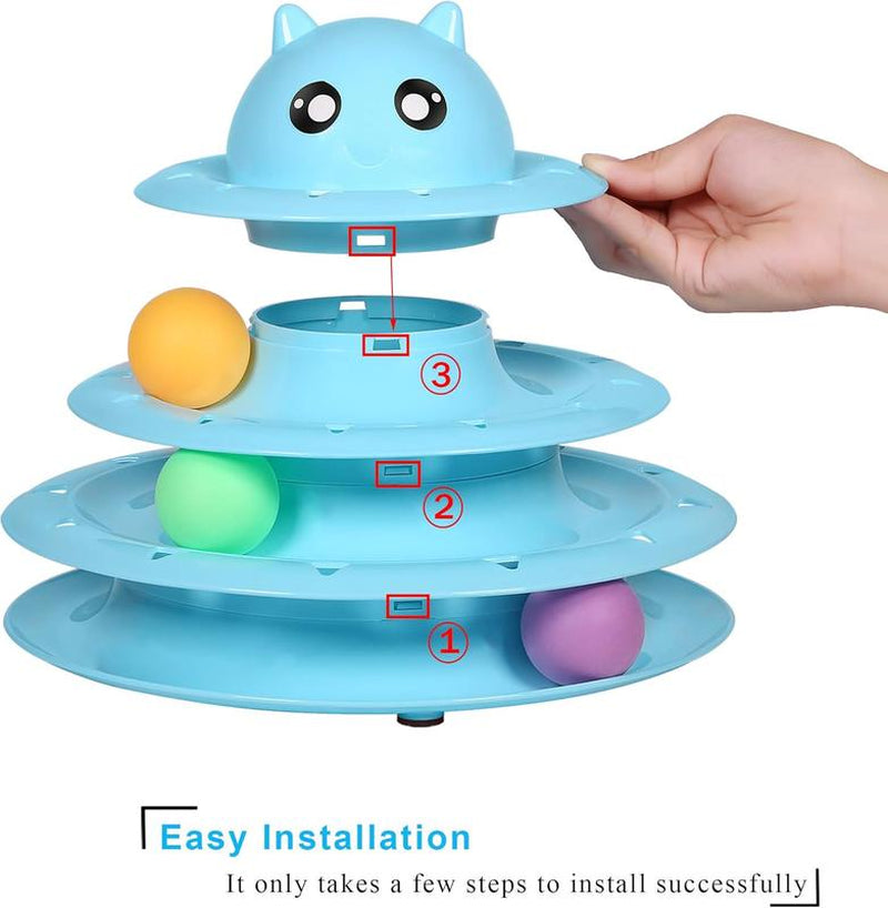3 - Level Turntable Cat Toy Ball Set: Comes with Six Vibrant Balls. This Interactive Cat Toy Is Great for Stimulating Kittens' Intelligence and Keeping Them Physically Active.