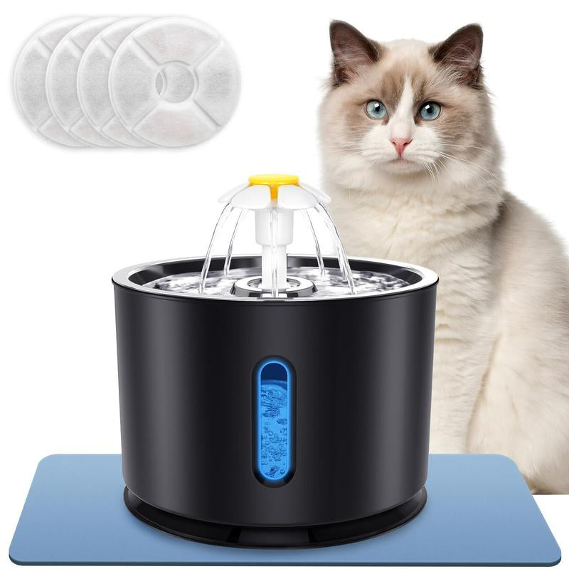 Cat Water Fountain 81Oz/2.4L Stainless Steel Pet Drinking with Intelligent Pump and LED for Cats