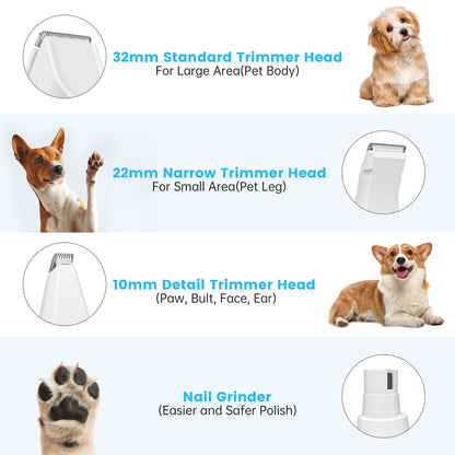 4-in-1 Dog Grooming Kit – Quiet Cordless Clippers, Paw Trimmer, Nail Grinder & Shaver