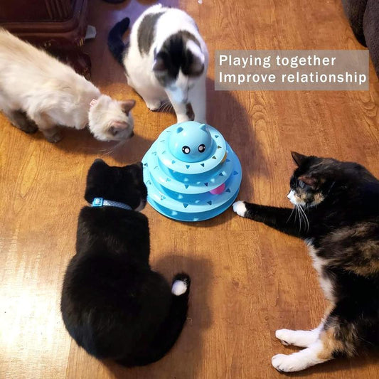 3 - Level Turntable Cat Toy Ball Set: Comes with Six Vibrant Balls. This Interactive Cat Toy Is Great for Stimulating Kittens' Intelligence and Keeping Them Physically Active.