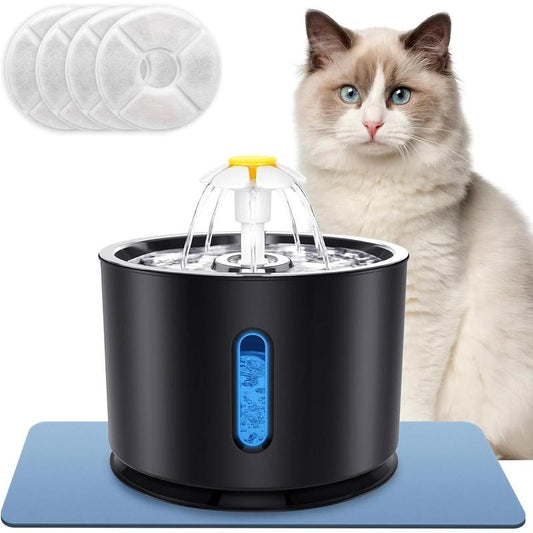 Cat Water Fountain 81Oz/2.4L Stainless Steel Pet Drinking with Intelligent Pump and LED for Cats