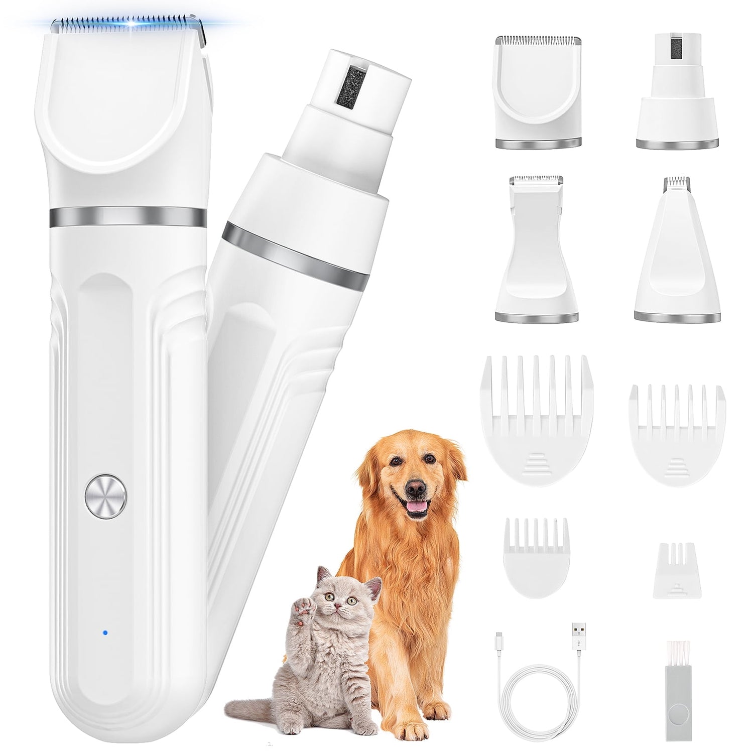 4-in-1 Dog Grooming Kit – Quiet Cordless Clippers, Paw Trimmer, Nail Grinder & Shaver
