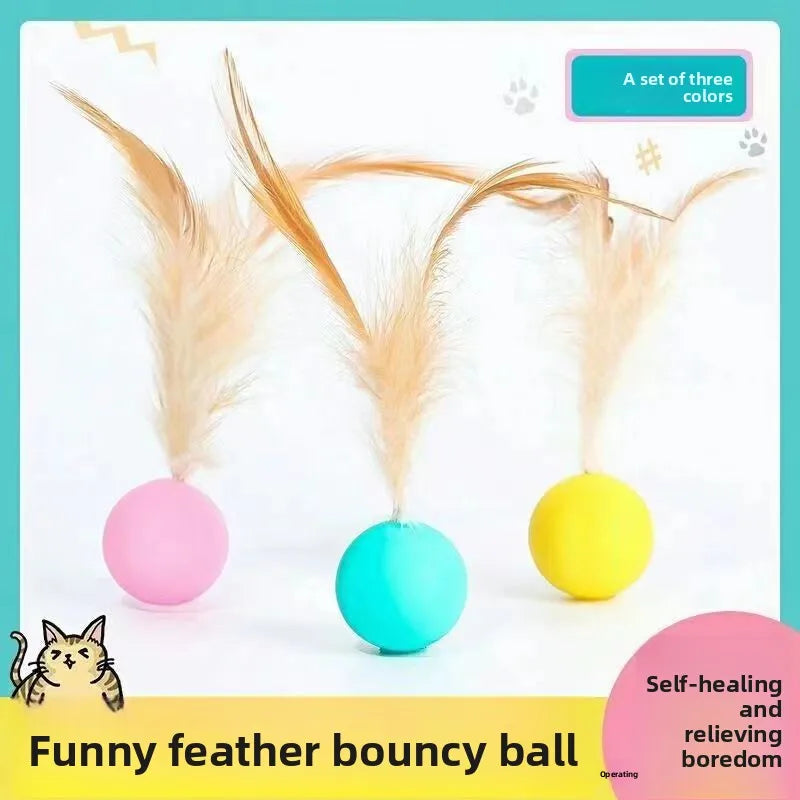 Interactive Cat Toy Ball – Bouncy Feather Ball with Wand | Self-Play & Stress Relief Toy for Cats