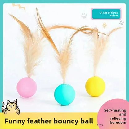 Interactive Cat Toy Ball – Bouncy Feather Ball with Wand | Self-Play & Stress Relief Toy for Cats