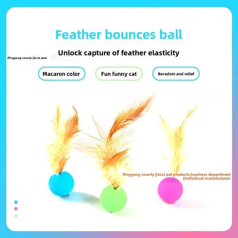 Interactive Cat Toy Ball – Bouncy Feather Ball with Wand | Self-Play & Stress Relief Toy for Cats