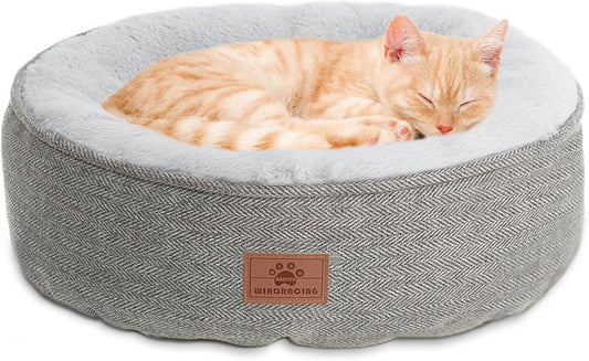 Cozy Cat & Dog Bed for Small Breeds - Washable Round Pet Sleeping Bed with Non-Slip Bottom