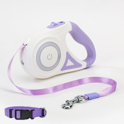 Retractable Dog Leash with Collar & LED Spotlight – Auto Lock Traction Rope for Small & Medium Pets