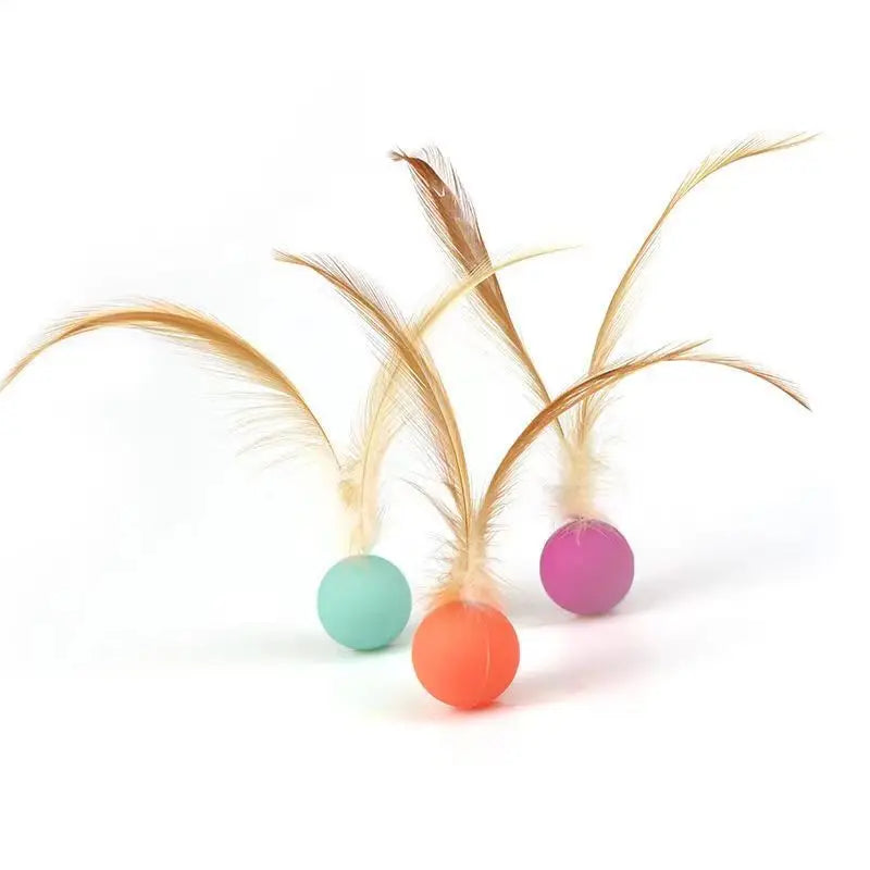Interactive Cat Toy Ball – Bouncy Feather Ball with Wand | Self-Play & Stress Relief Toy for Cats